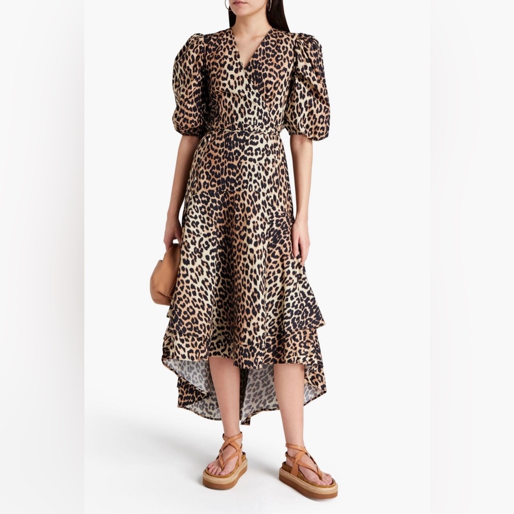 GANNI leopard midi wrap dress